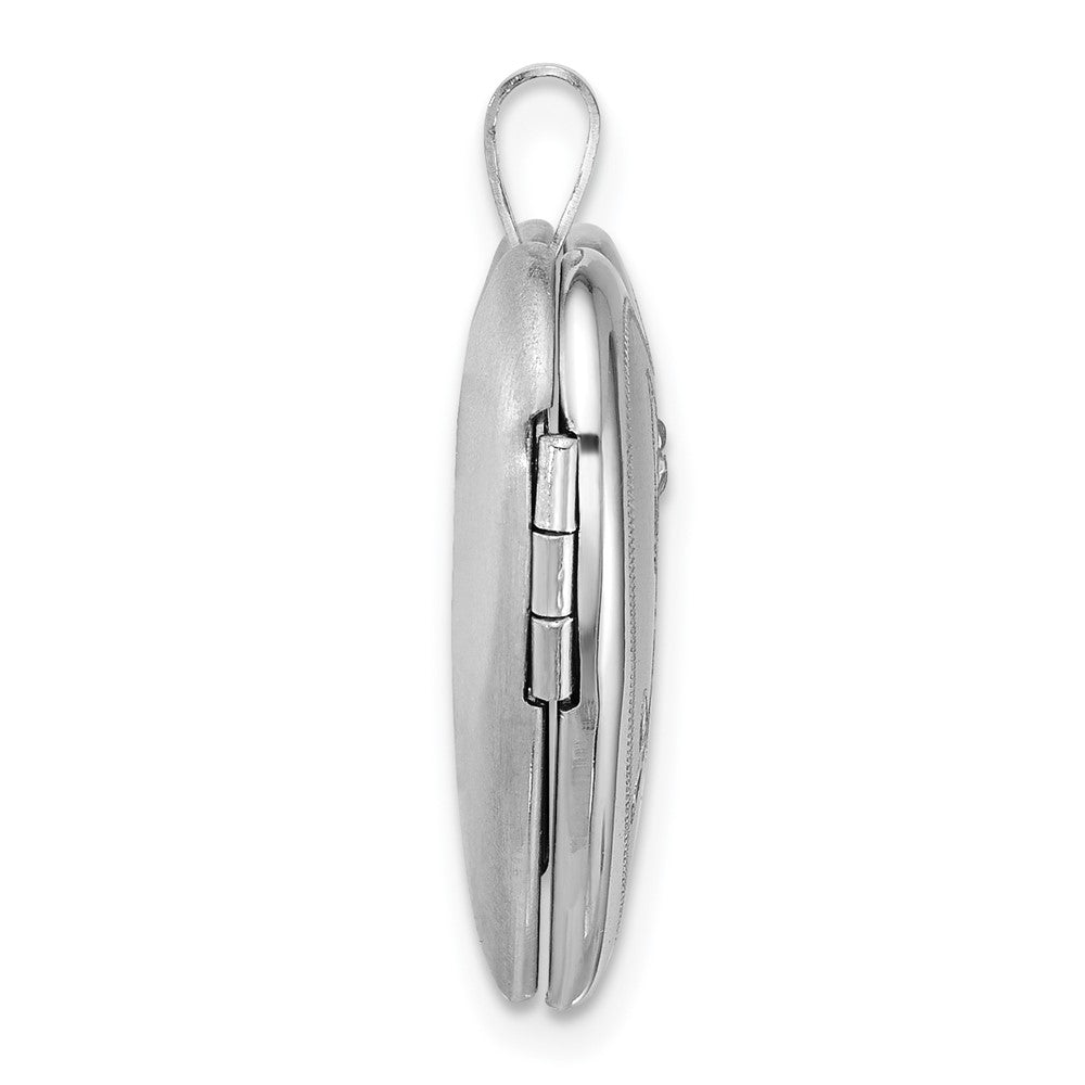 Sterling Silver Rh-Pl Brushed Diamond and Dolphins 20mm Heart Locket