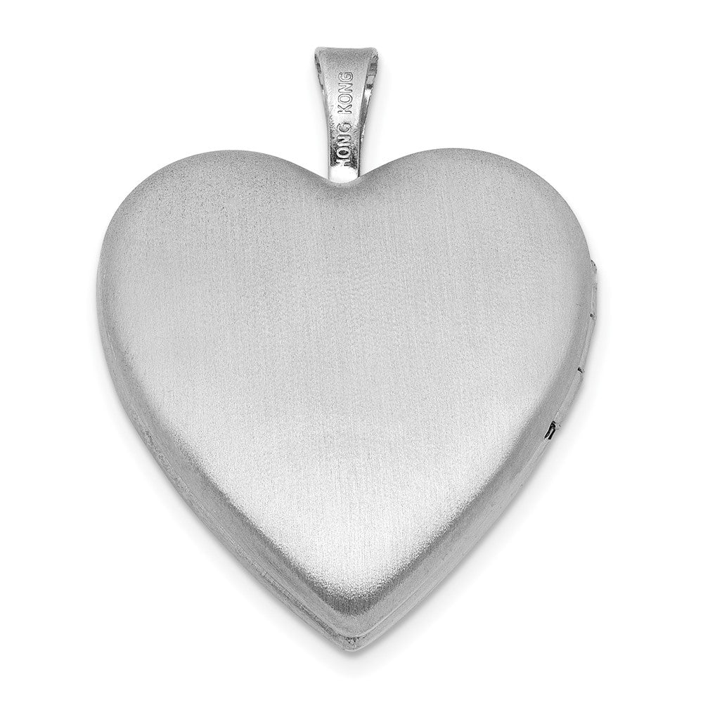 Sterling Silver Rh-Pl Brushed Diamond and Dolphins 20mm Heart Locket