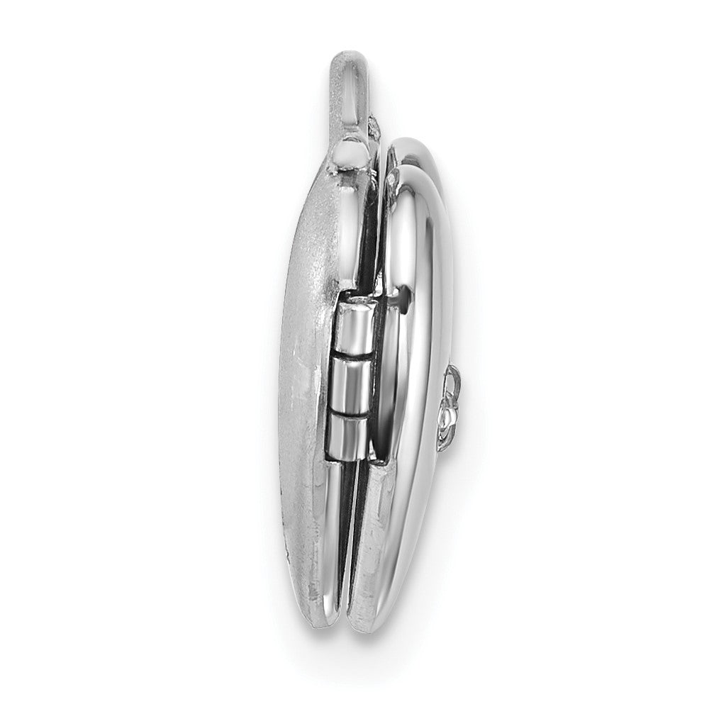 Sterling Silver Rh-Pl Brushed and Polished Diamond 12mm Heart Locket