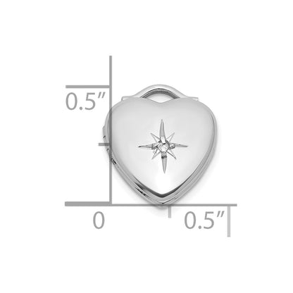 Sterling Silver Rh-Pl Brushed and Polished Diamond 12mm Heart Locket