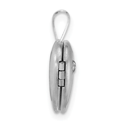 Sterling Silver Rh-Pl Brushed and Polished Diamond 12mm Heart Locket
