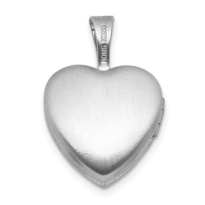 Sterling Silver Rh-Pl Brushed and Polished Diamond 12mm Heart Locket