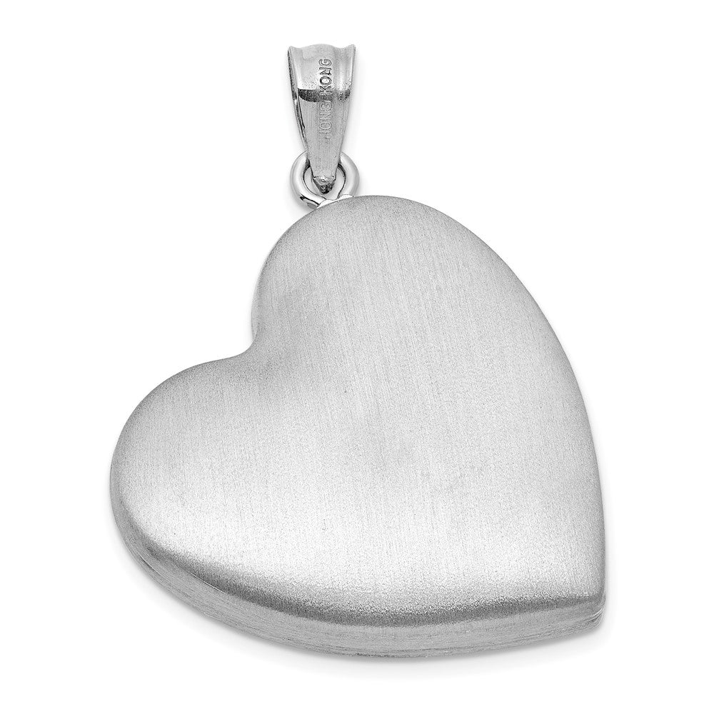 Sterling Silver Rh-Pl Brushed Diamond and Enameled Rose Mom 24mm Heart Locket