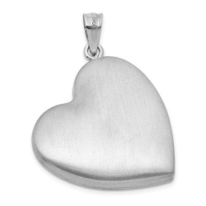 Sterling Silver Rh-Pl Brushed Diamond and Enameled Rose Mom 24mm Heart Locket