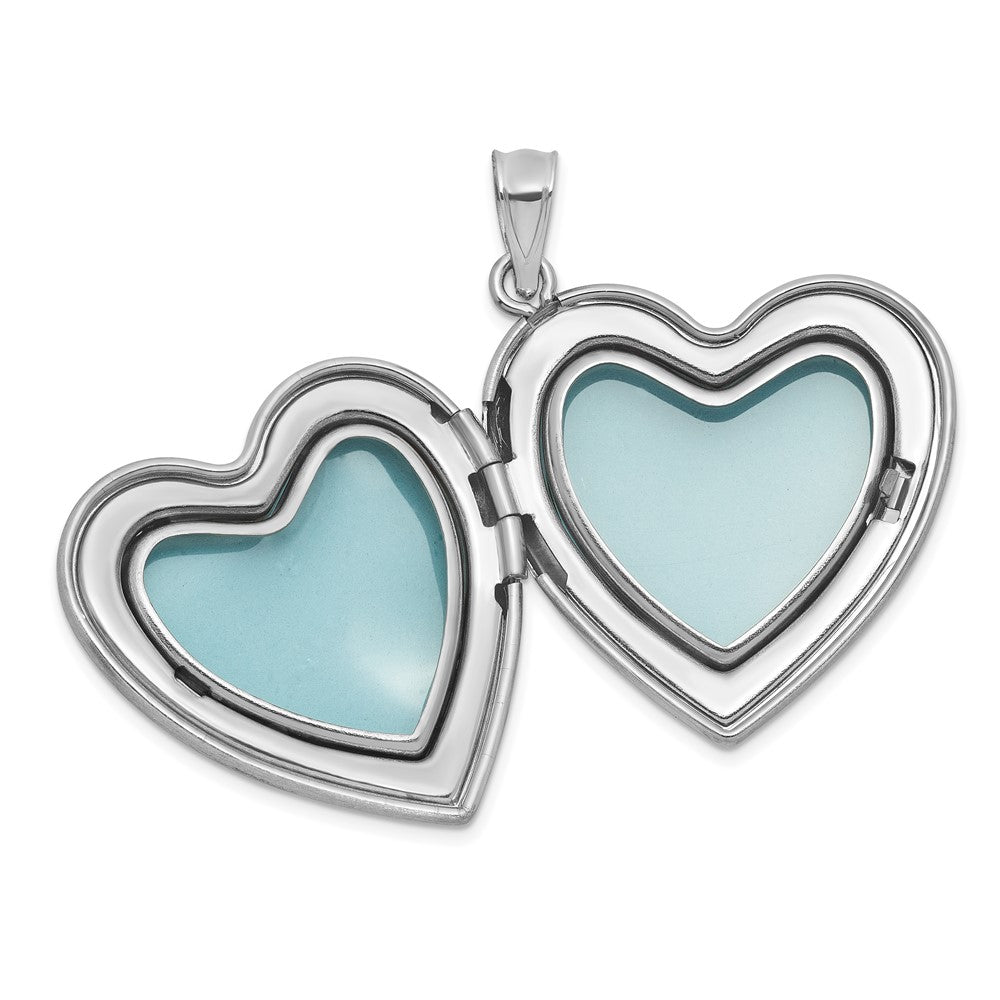 Sterling Silver Rh-Pl Brushed Diamond and Enameled Rose Mom 24mm Heart Locket