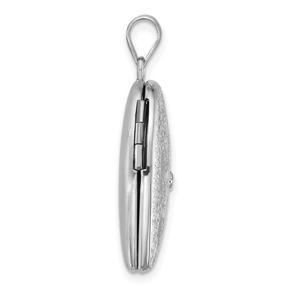 Sterling Silver Rh-Pl Brushed and Polished Diamond Foot Prints 24mm Heart Locket