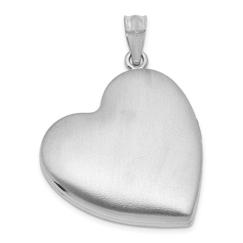 Sterling Silver Rh-Pl Brushed and Polished Diamond Foot Prints 24mm Heart Locket