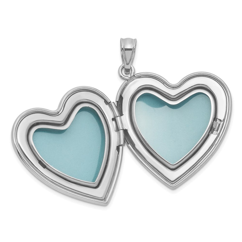 Sterling Silver Rh-Pl Brushed and Polished Diamond Foot Prints 24mm Heart Locket