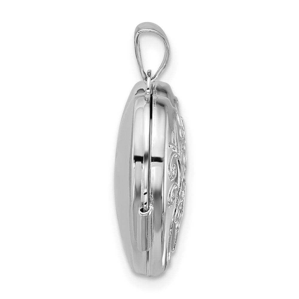 Sterling Silver Rhodium-Plated Blue Fabric Open Cross 18mm Heart Locket