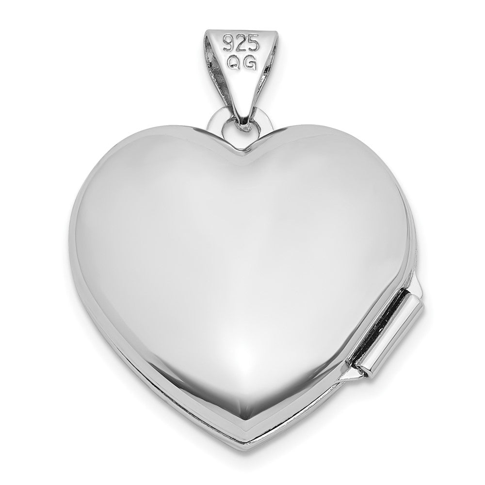 Sterling Silver Rhodium-Plated Blue Fabric Open Cross 18mm Heart Locket