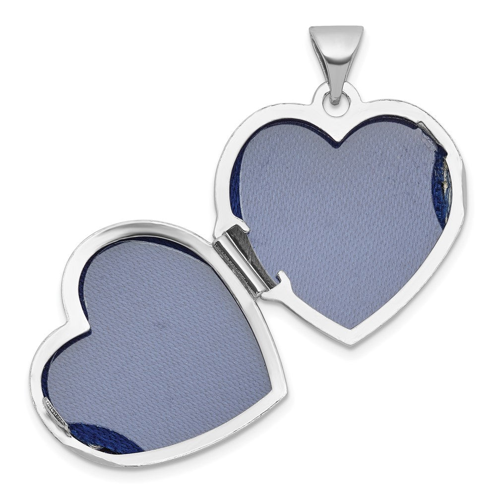 Sterling Silver Rhodium-Plated Blue Fabric Open Cross 18mm Heart Locket