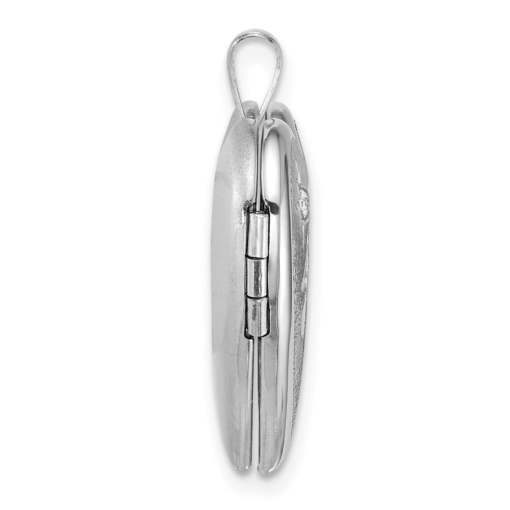 Sterling Silver Rh-Pl Brushed and Polished Diamond and Angel 20mm Heart Locket