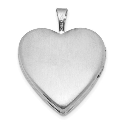 Sterling Silver Rh-Pl Brushed and Polished Diamond and Angel 20mm Heart Locket
