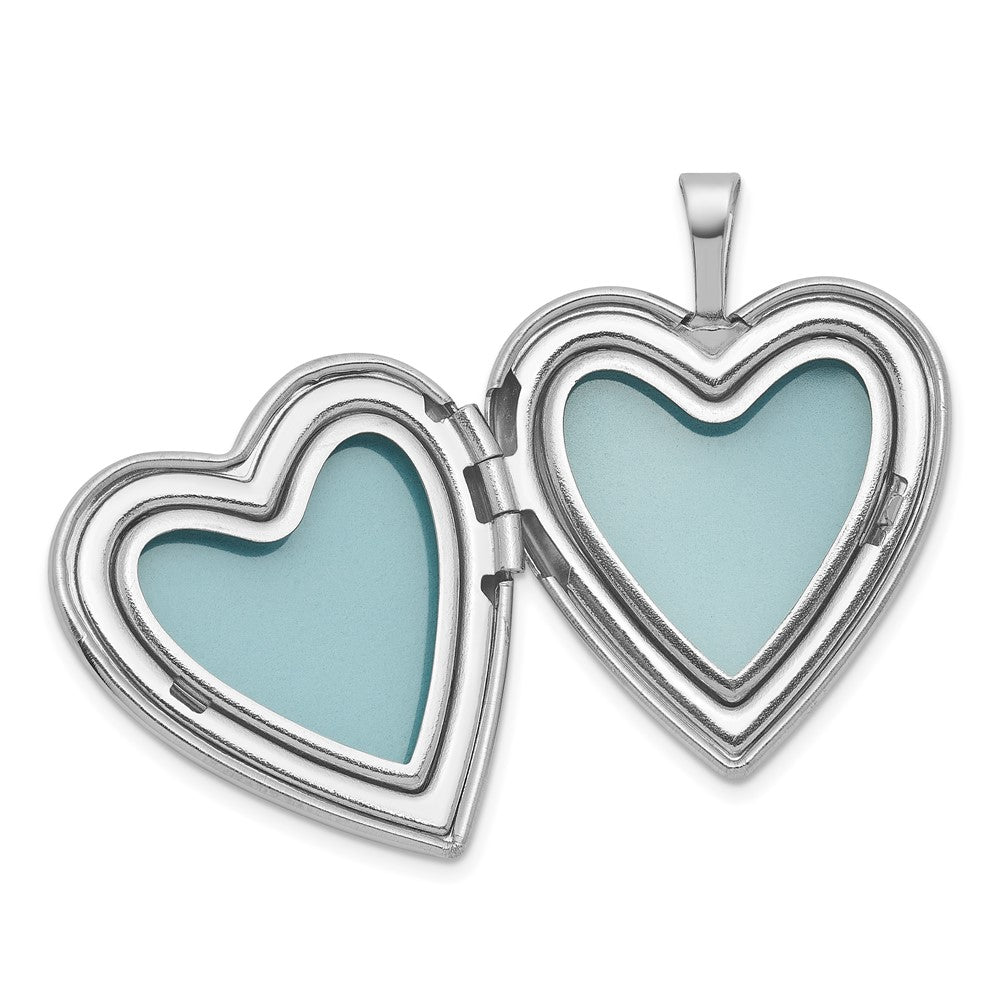 Sterling Silver Rh-Pl Brushed and Polished Diamond and Angel 20mm Heart Locket