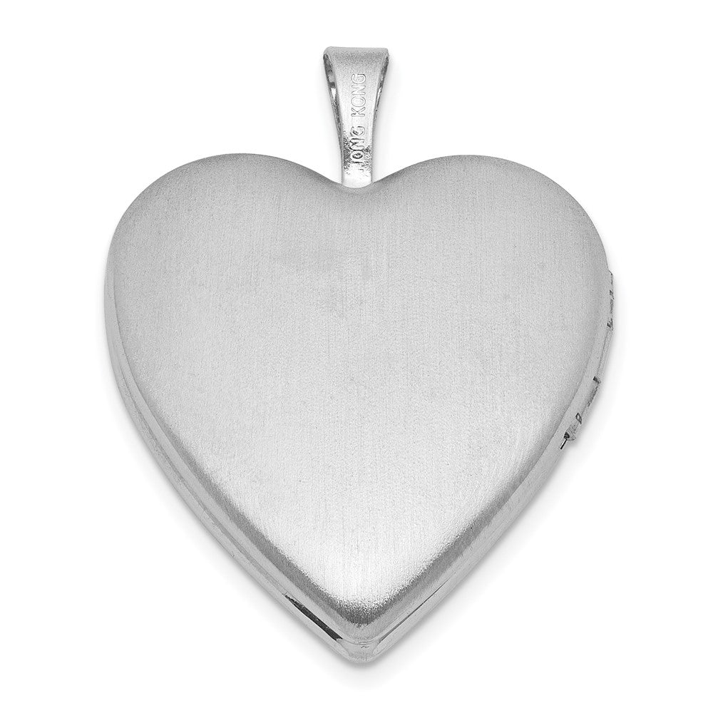 Sterling Silver Rh-Pl Brushed and Polished Blue Cross Resin Cameo 20mm Heart Locket