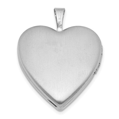 Sterling Silver Rh-Pl Brushed and Polished Blue Cross Resin Cameo 20mm Heart Locket