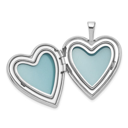 Sterling Silver Rh-Pl Brushed and Polished Blue Cross Resin Cameo 20mm Heart Locket