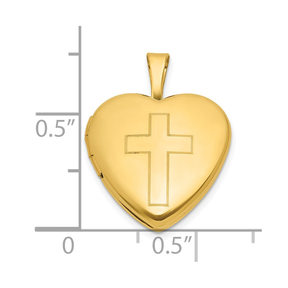 Sterling Silver Gold-Plated Brushed and Polished Cross 16mm Heart Locket