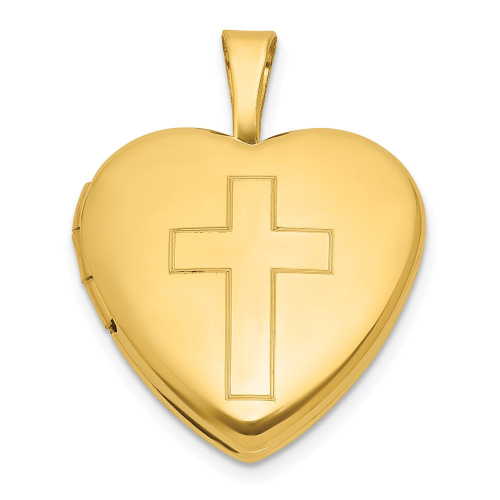 Sterling Silver Gold-Plated Brushed and Polished Cross 16mm Heart Locket