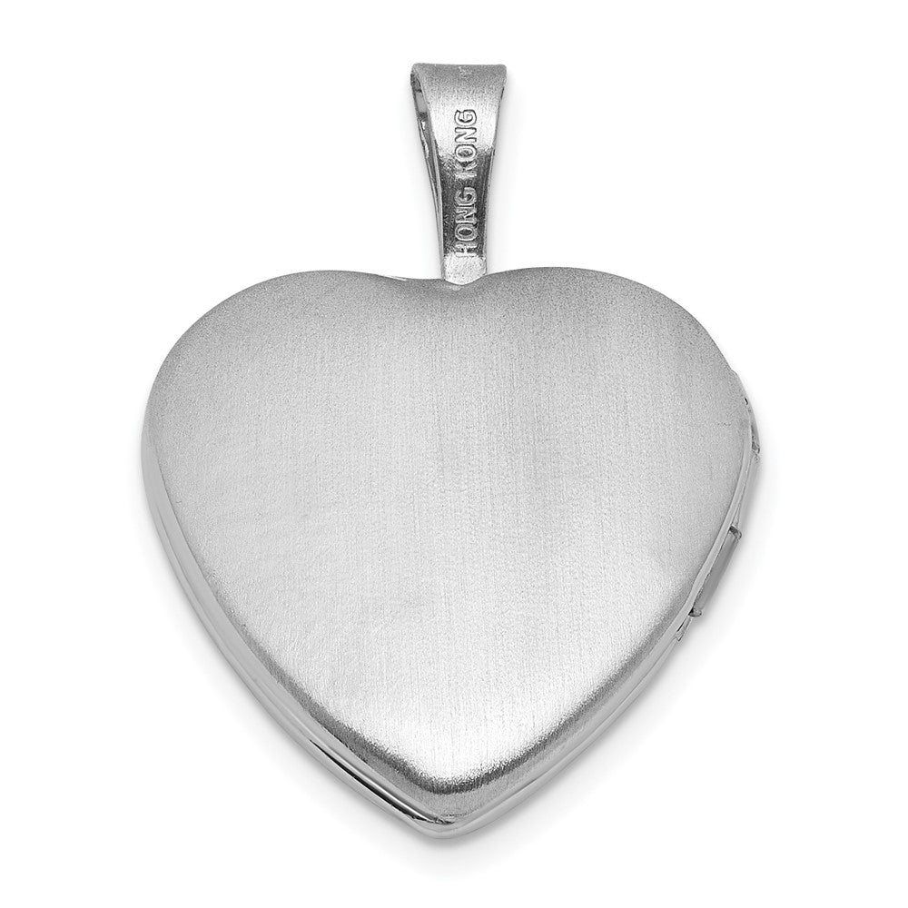 Sterling Silver Rh-Pl Brushed and Polished 16mm Heart Locket