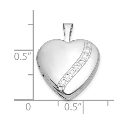 Sterling Silver Rh-Pl Brushed and Polished 16mm Heart Locket