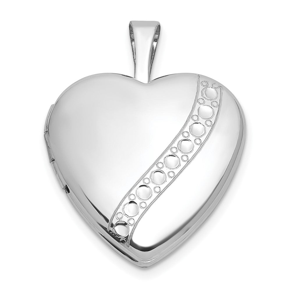 Sterling Silver Rh-Pl Brushed and Polished 16mm Heart Locket