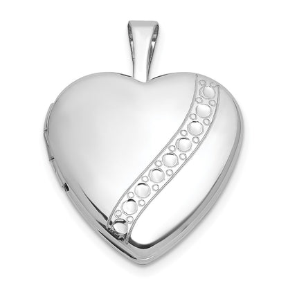 Sterling Silver Rh-Pl Brushed and Polished 16mm Heart Locket
