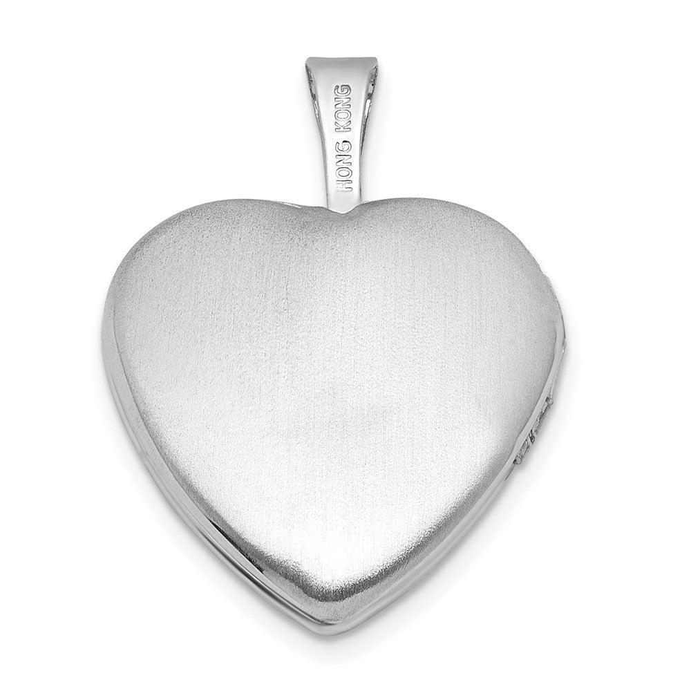 Sterling Silver Rh-Pl Brushed and Polished 16mm Heart Locket
