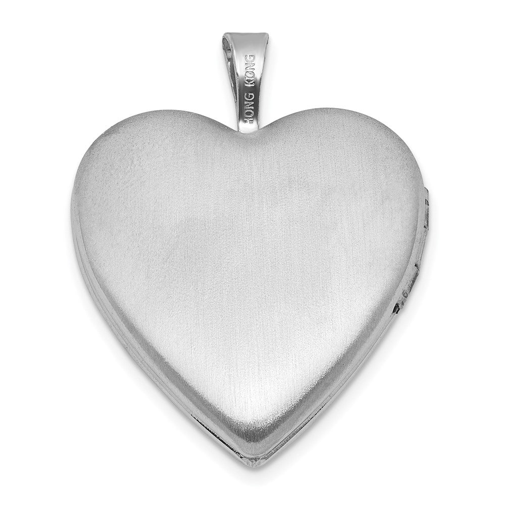 Sterling Silver Rh-Pl Brushed and Polished Patterned 20mm Heart Locket