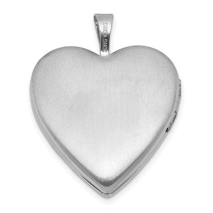 Sterling Silver Rh-Pl Brushed and Polished Patterned 20mm Heart Locket
