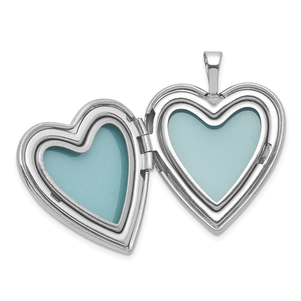 Sterling Silver Rh-Pl Brushed and Polished Patterned 20mm Heart Locket