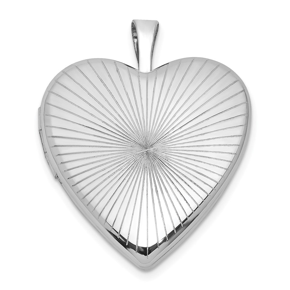 Sterling Silver Rh-Pl Brushed and Polished Patterned 20mm Heart Locket
