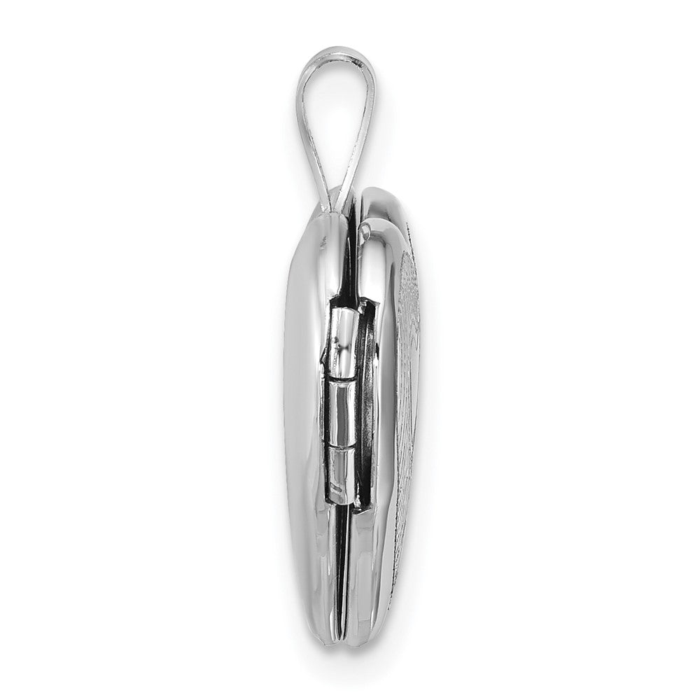 Sterling Silver Rh-Pl Brushed and Polished Hearts 16mm Heart Locket