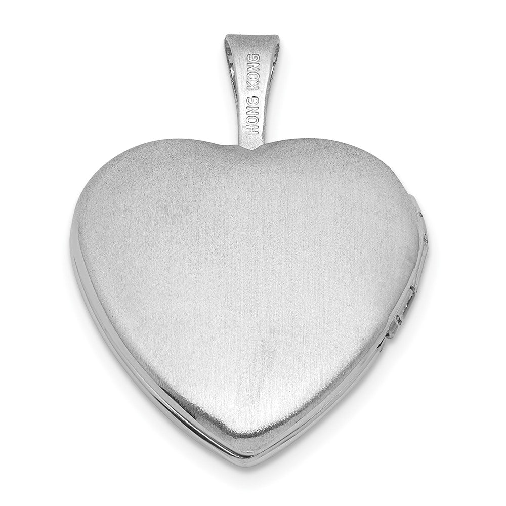 Sterling Silver Rh-Pl Brushed and Polished Hearts 16mm Heart Locket