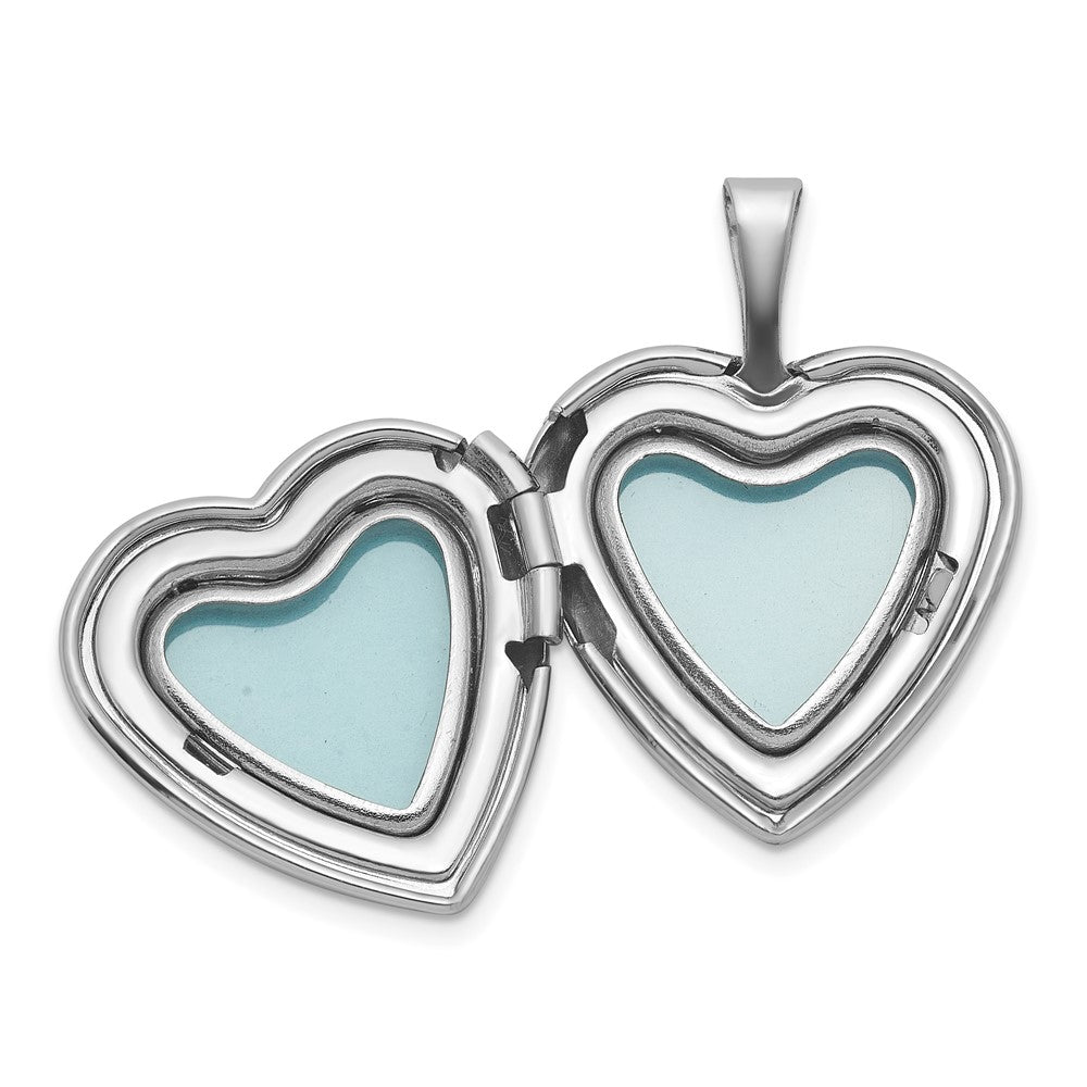 Sterling Silver Rh-Pl Brushed and Polished Hearts 16mm Heart Locket