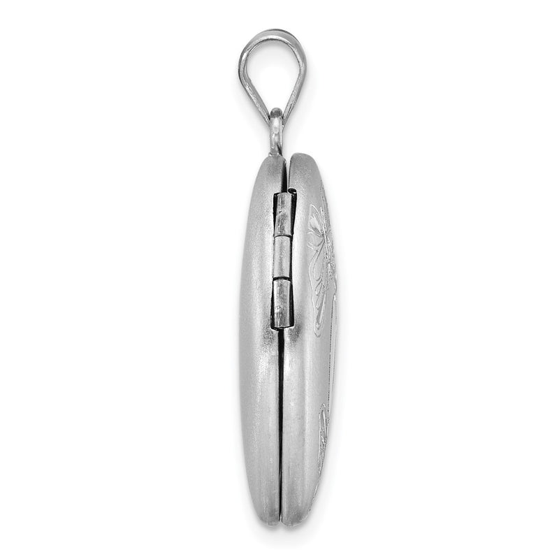 Sterling Silver Rh-Pl Brushed and Polished Butterfly 24mm Heart Locket