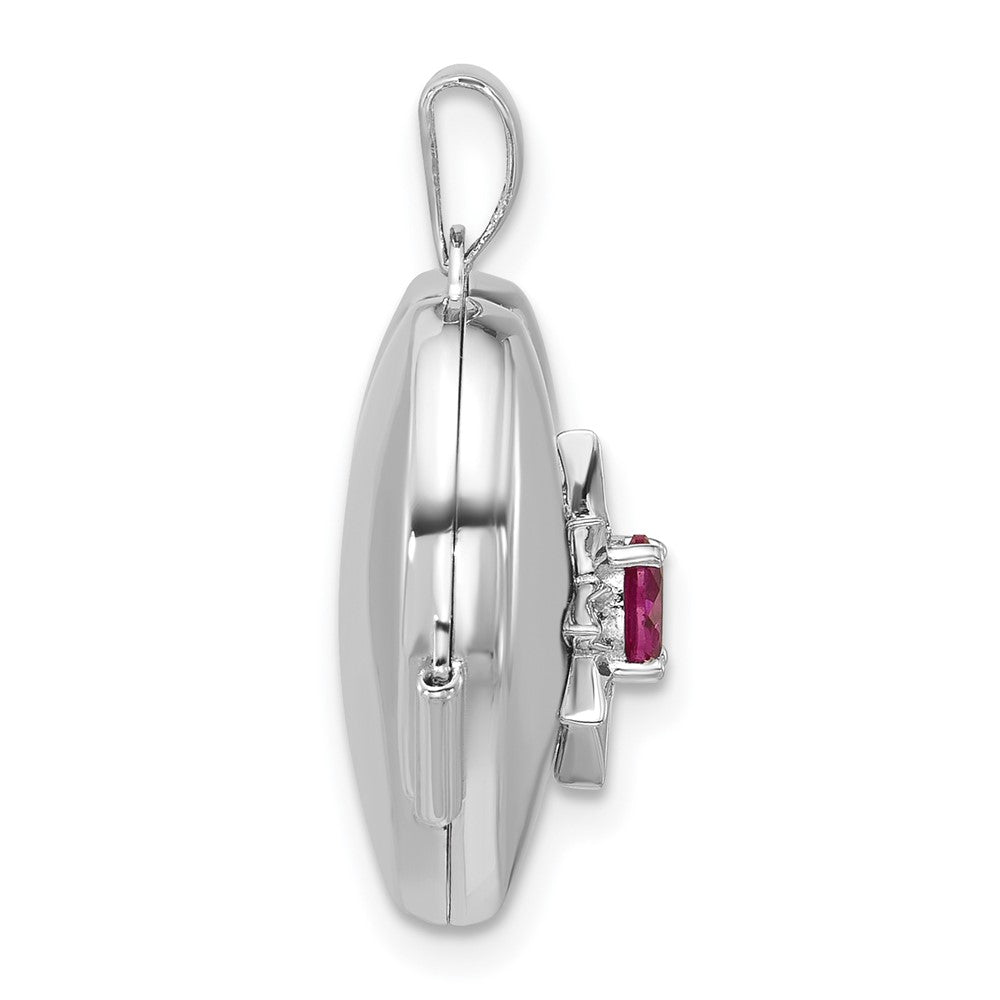 Sterling Silver Rhodium-Plated Lab Created Ruby 18mm Heart Locket