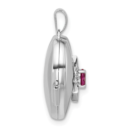 Sterling Silver Rhodium-Plated Lab Created Ruby 18mm Heart Locket
