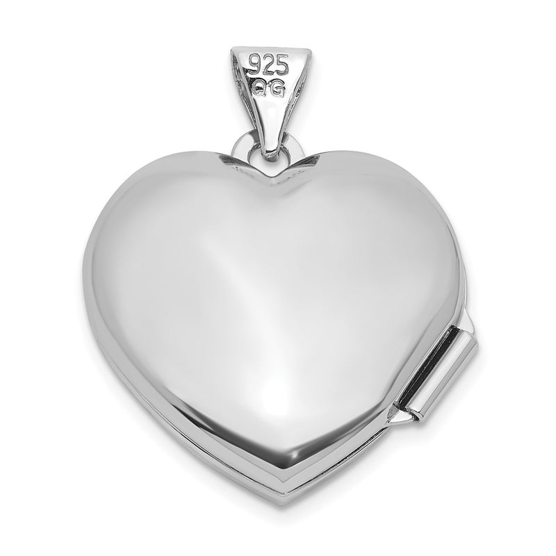 Sterling Silver Rhodium-Plated Lab Created Ruby 18mm Heart Locket