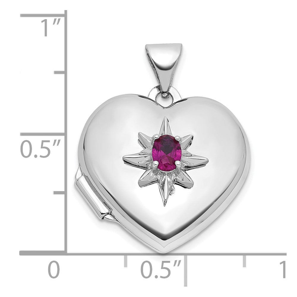 Sterling Silver Rhodium-Plated Lab Created Ruby 18mm Heart Locket