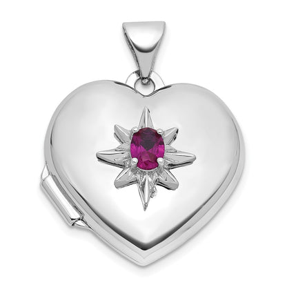 Sterling Silver Rhodium-Plated Lab Created Ruby 18mm Heart Locket