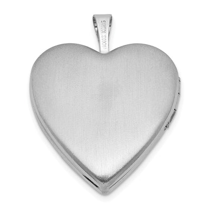 Sterling Silver Rh-Pl Brushed and Polished Pink Flowers Resin Cameo 20mm Heart Locket