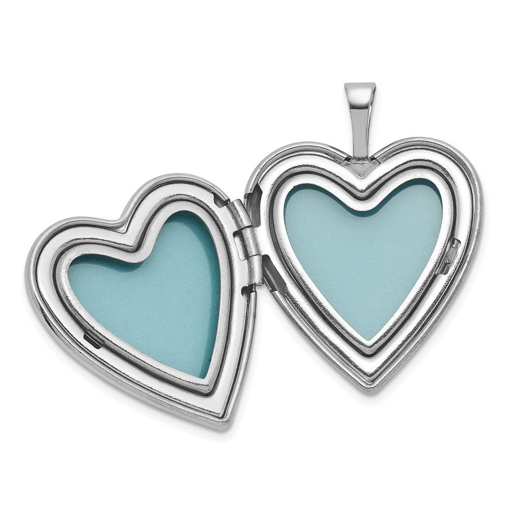 Sterling Silver Rh-Pl Brushed and Polished Pink Flowers Resin Cameo 20mm Heart Locket