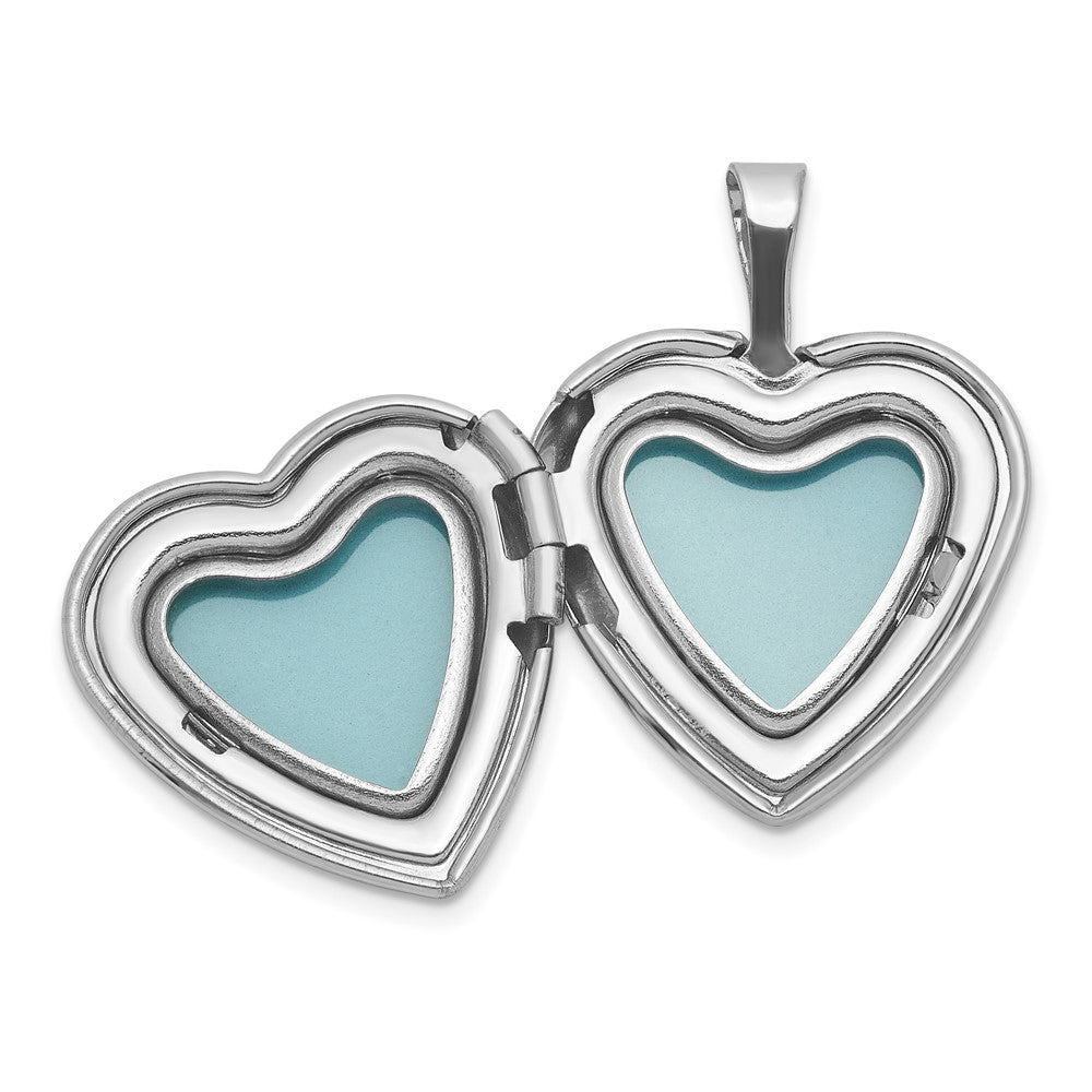 Sterling Silver Rh-Pl Brushed and Polished Footprints and Star 16mm Heart Locket