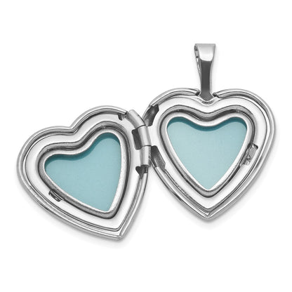 Sterling Silver Rh-Pl Brushed and Polished Footprints and Star 16mm Heart Locket