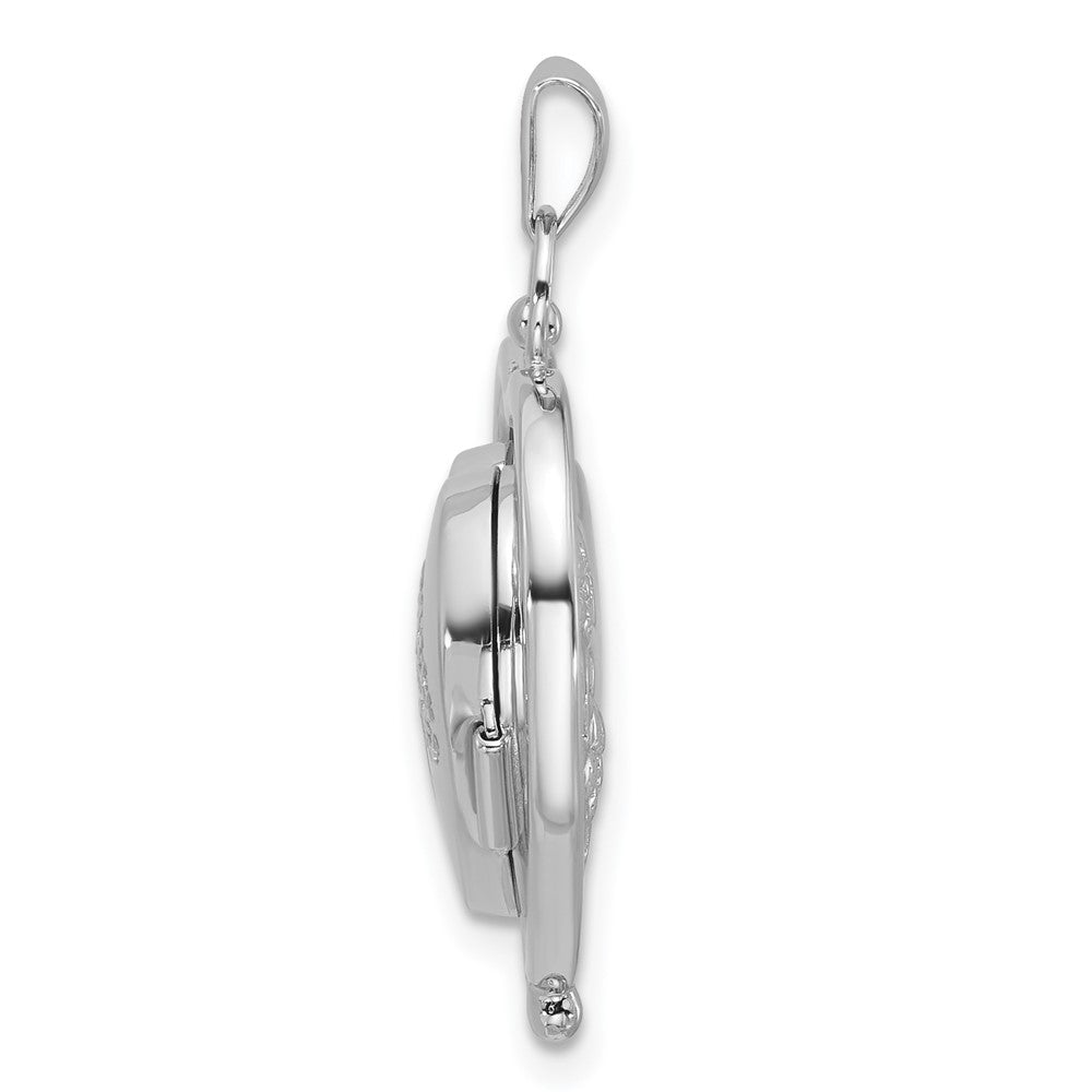 Sterling Silver Rh-Plate Tree of Life Flowers Spinning Reversible 15mm Heart Locket