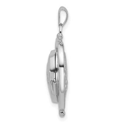 Sterling Silver Rh-Plate Tree of Life Flowers Spinning Reversible 15mm Heart Locket