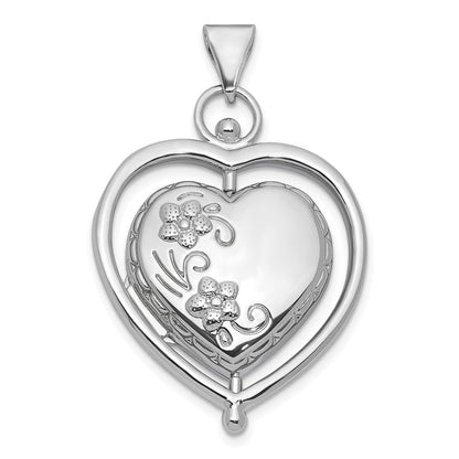 Sterling Silver Rh-Plate Tree of Life Flowers Spinning Reversible 15mm Heart Locket