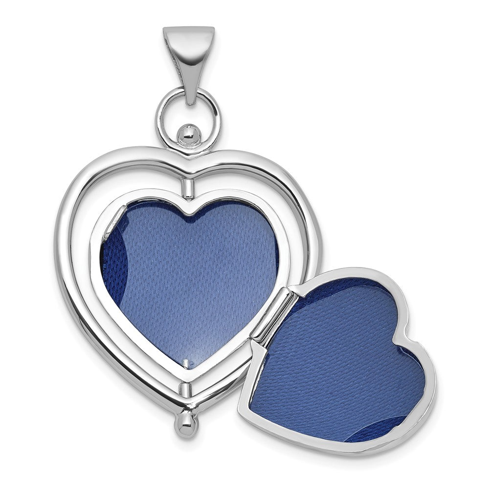 Sterling Silver Rh-Plate Tree of Life Flowers Spinning Reversible 15mm Heart Locket