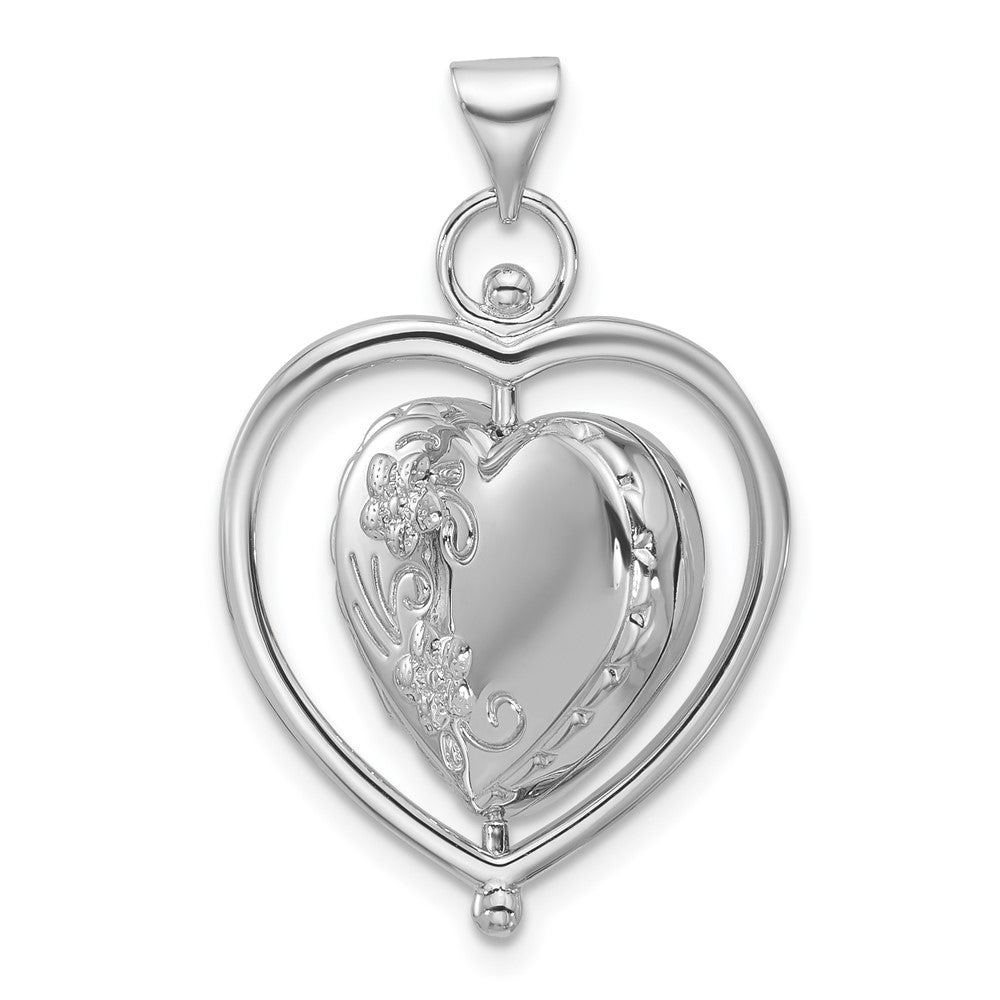 Sterling Silver Rh-Plate Tree of Life Flowers Spinning Reversible 15mm Heart Locket